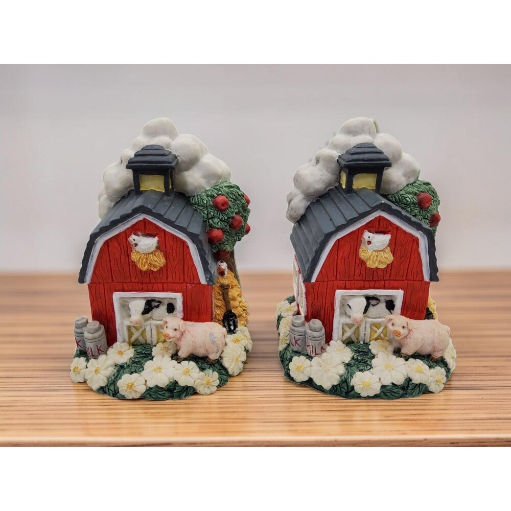 vintage youngs heavy resin red barn farm animals vibrant colors bookends. - Picture 8 of 13